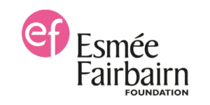 Black text "Esmée Fairbairn Foundation" on a white background with white "ef" above text in pink circle.